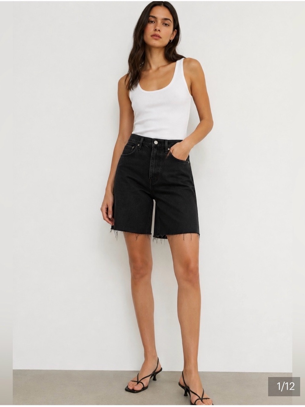Frame Denim Black High-Rise Bermuda Jean Shorts